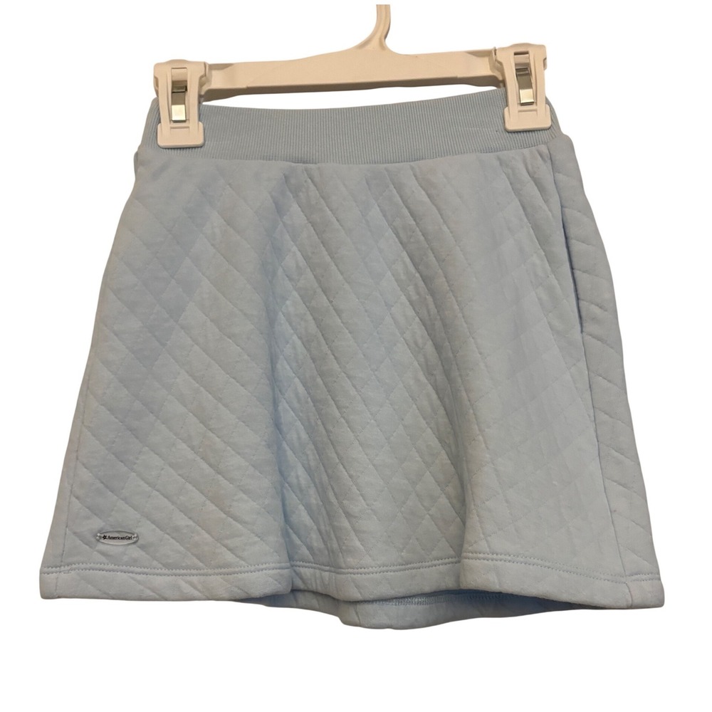 American Girl Girls Light Blue Quilted Skirt Size 6 Elastic Waist Pockets